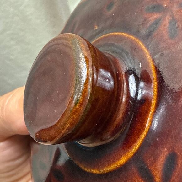 Vintage Marcrest Stoneware Cookie Jar Brown Glazed Daisy Dot Pattern Made in USA - Picture 11 of 14